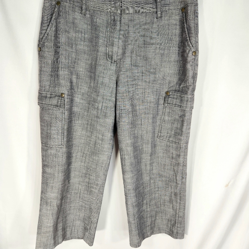 Larry Levine Stretch Grey Wide Leg Cargo Capri Pants with Lots of Pockets Size 8